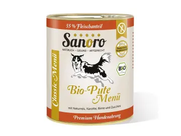 Classic Menü von der Bio-Pute mit 55 % Fleischanteil, Bio-Naturreis und Bio-Karotte